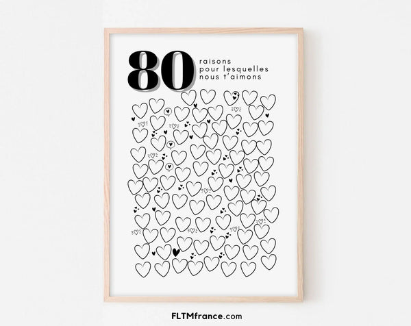 Affiche 80 raisons pour lesquelles nous t'aimons - Livre d'or 80 ans