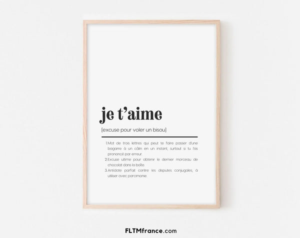 Affiche définition Je t'aime - Affiche définition humour