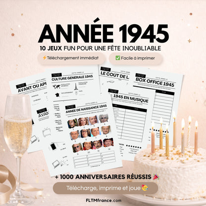 Jeu anniversaire année 1945 - 10 jeux à imprimer pour fêter les 81 ans