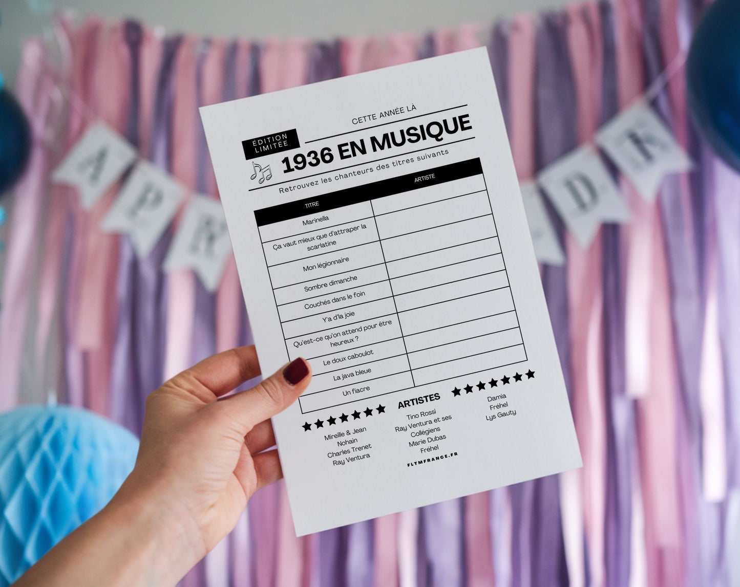 Jeu anniversaire année 1936 - 10 jeux à imprimer pour fêter les 90 ans FLTM