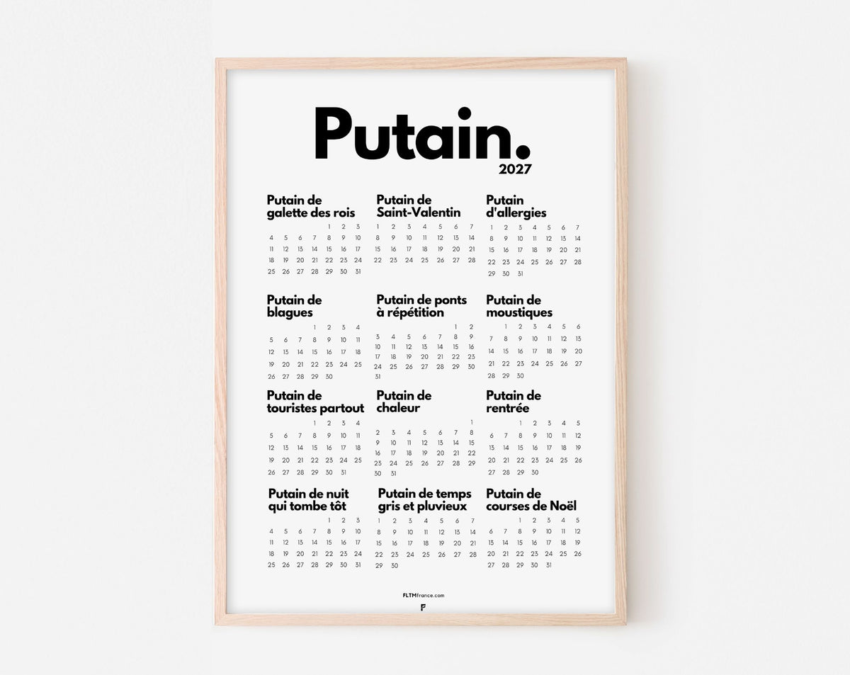 Calendrier Putain 2027 officiel - Calendrier humour à imprimer