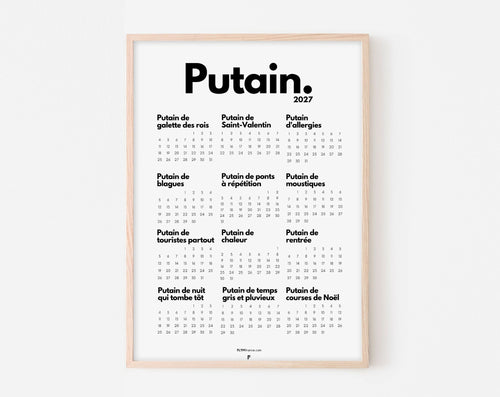 Calendrier Putain personnalisé 2027 officiel - Calendrier humour à imprimer