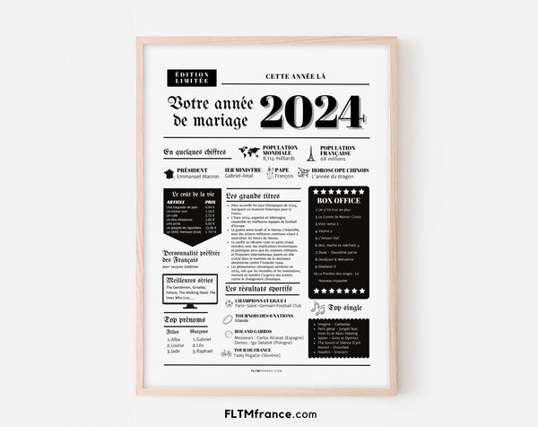 Affiche Année de mariage 2024 - Noces de cuir - 2 ans de mariage