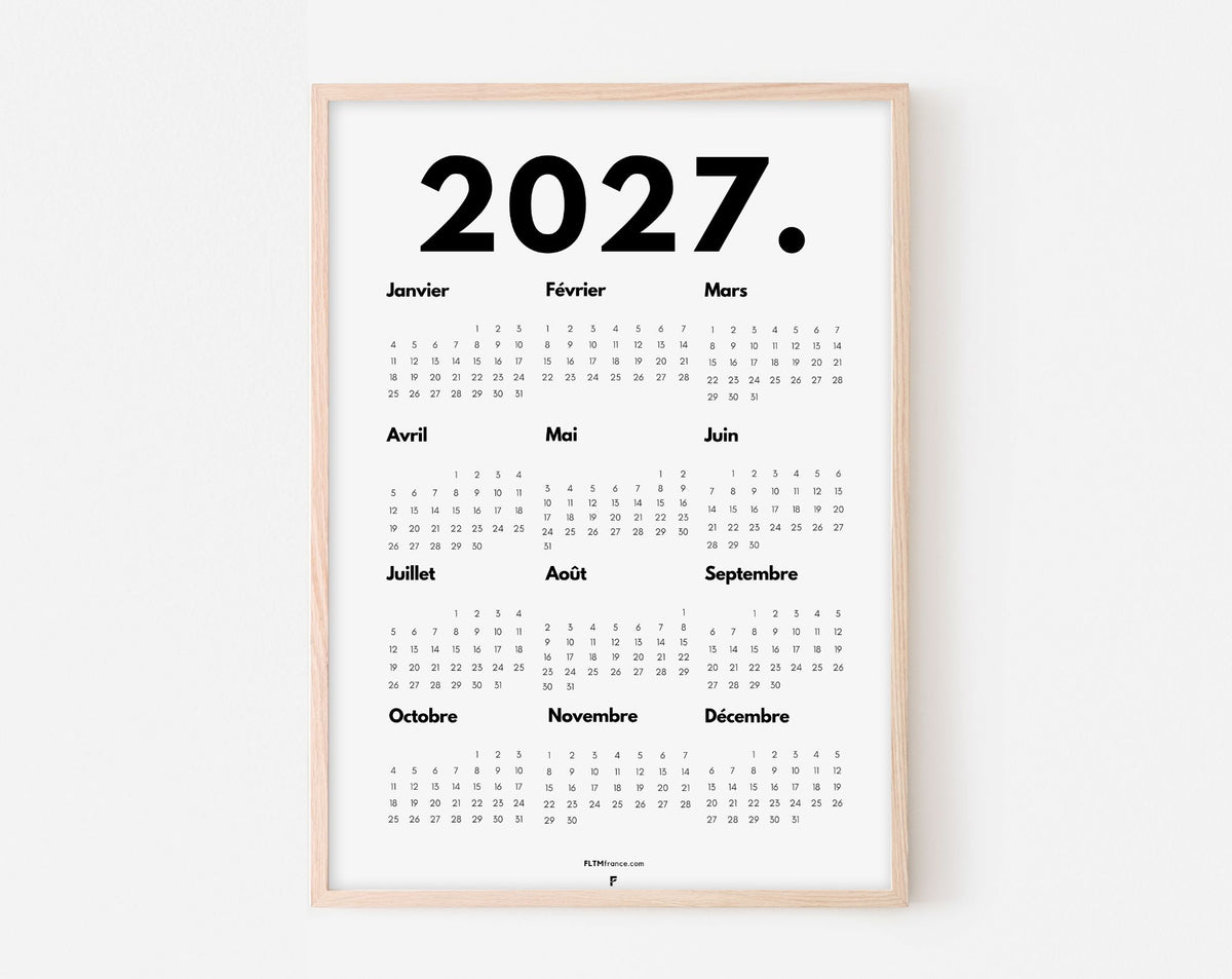 Calendrier 2027 minimaliste - Affiche 2027 à imprimer