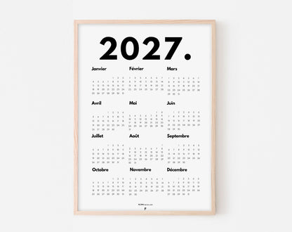 Calendrier 2027 minimaliste - Affiche 2027 à imprimer