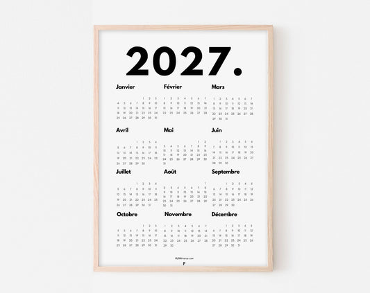 Calendrier 2027 minimaliste - Affiche 2027 à imprimer