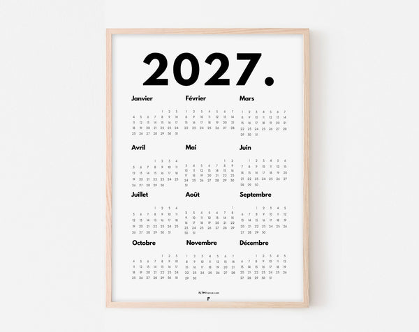 Calendrier 2027 minimaliste - Affiche 2027 à imprimer