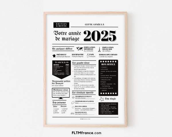 Affiche Année de mariage 2025 - Noces de coton - 1 an de mariage