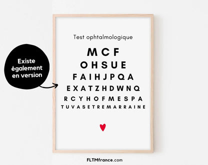 2 affiches test ophtalmologique Parrain et Marraine - Annonce grossesse originale FLTMfrance