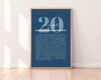 20 raisons pour lesquelles nous t'aimons bleu - Cadeau anniversaire 20 ans FLTMfrance