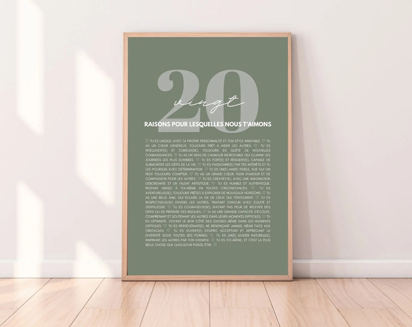 20 raisons pour lesquelles nous t'aimons vert - Cadeau anniversaire 20 ans FLTMfrance