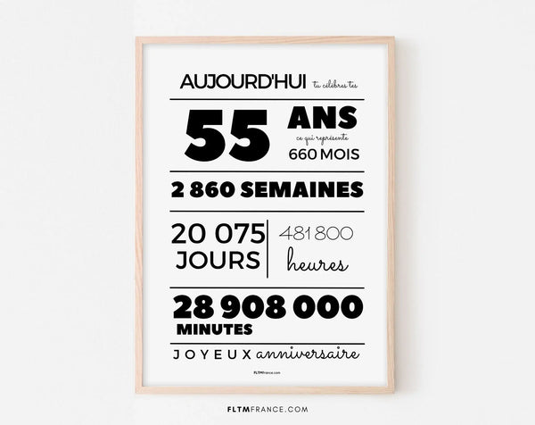 Affiche 55 ans, 660 mois, 2860 semaines - Carte anniversaire