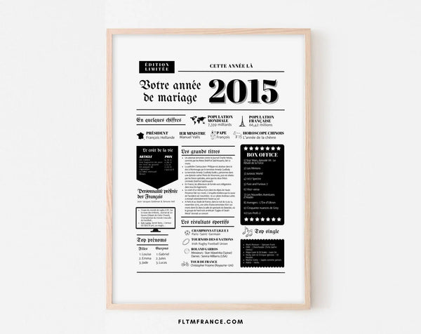 Affiche Année de mariage 2015 - Noces d'étain - 10 ans de mariage