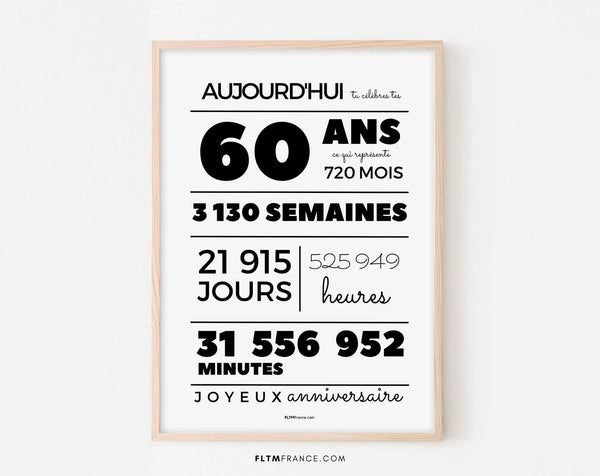 Affiche 60 ans, 720 mois, 3130 semaines - Anniversaire 60 ans