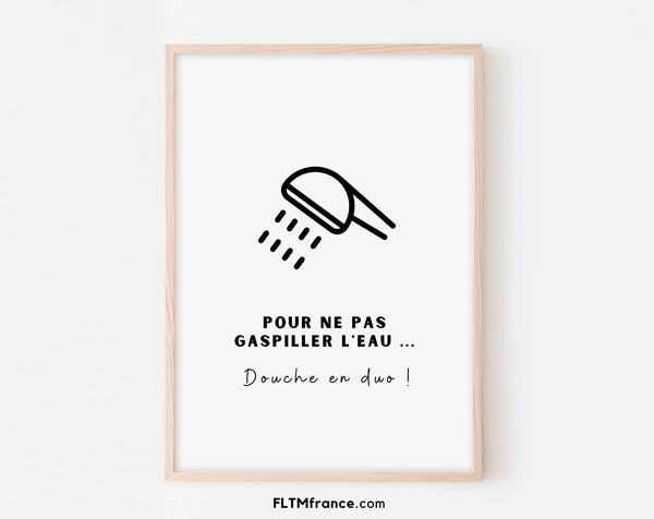 Affiche Douche en duo - Affiche humour salle de bain