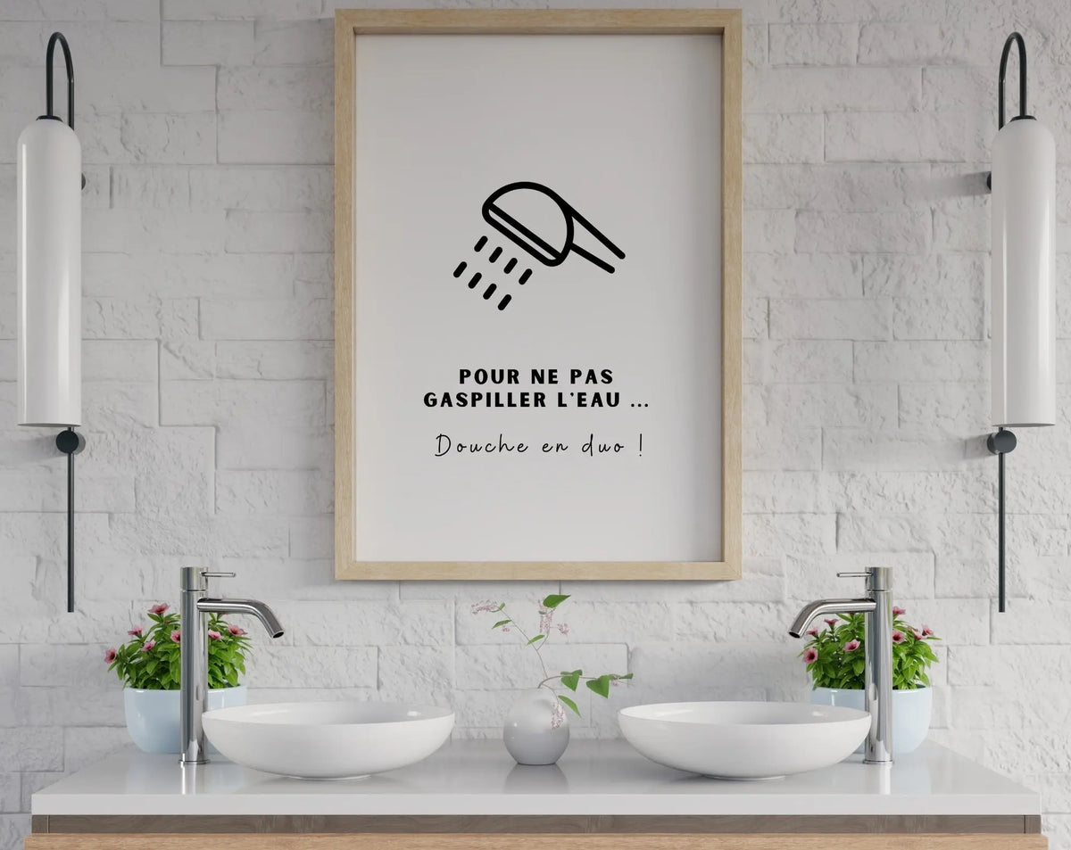 Affiche Douche en duo - Humour salle de bain | FLTM