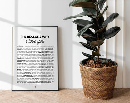 The reasons why I love you Poster - Wall art decor Valentine's Day FLTMfrance