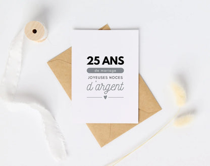 25 ans de mariage Affiche Noces d'argent - Cadeau anniversaire de mariage FLTMfrance