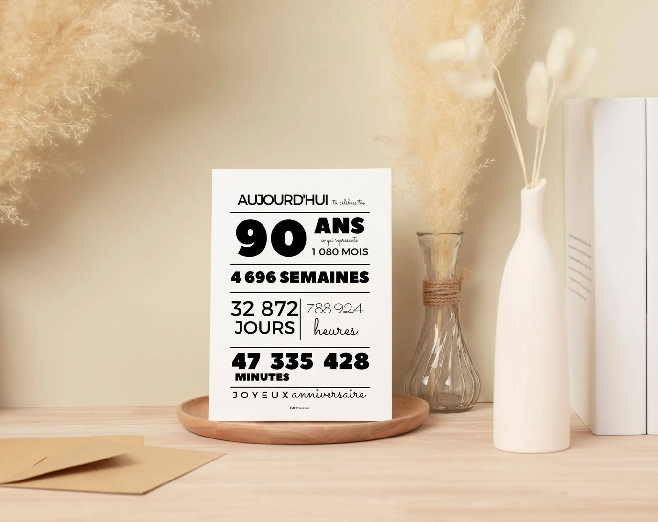 Affiche 90 ans, 1080 mois, 4696 semaines - Affiche anniversaire - FLTM