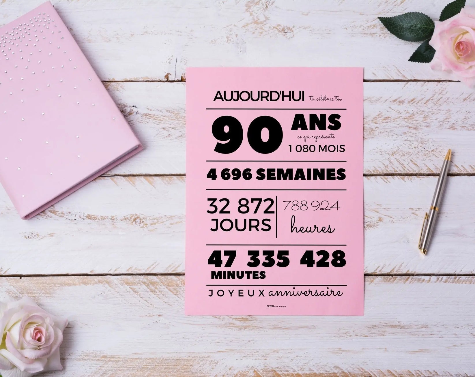 Affiche 90 ans, 1080 mois, 4696 semaines - Affiche anniversaire - FLTM