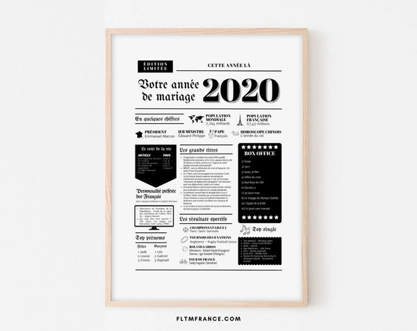 Affiche Année de mariage 2020 - Noces de bois - 5 ans de mariage