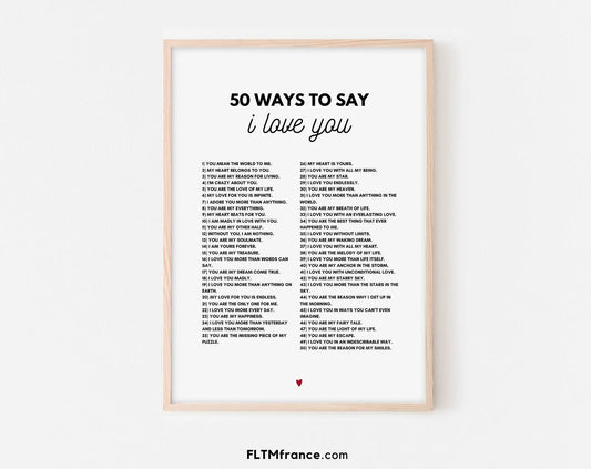 50 ways to say I love you - Affiche Saint-Valentin FLTMfrance