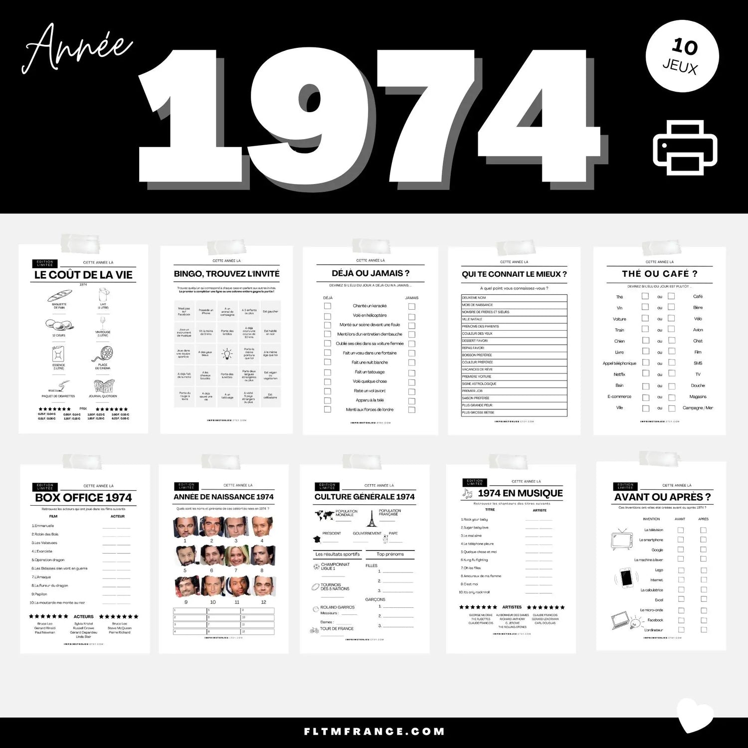 Jeu anniversaire Année 1974 - 10 jeux imprimer pour anniversaire 50 ans FLTMfrance