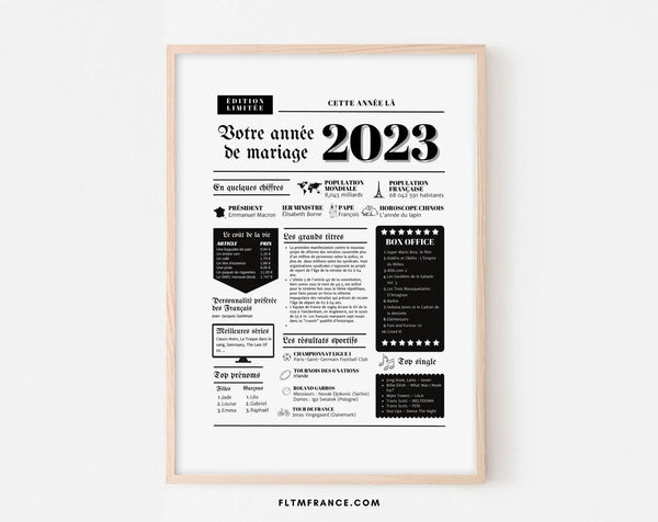 Affiche Année de mariage 2023 - Noces de cuir - 2 ans de mariage