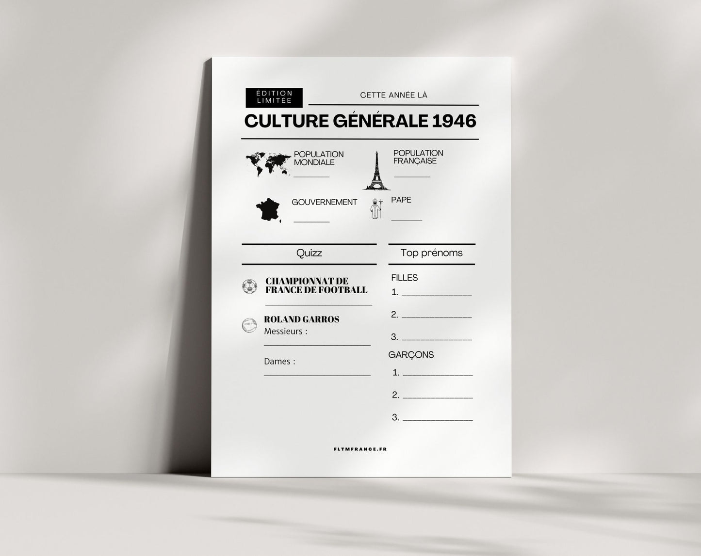 Jeu anniversaire année 1946 - 10 jeux à imprimer pour fêter les 80 ans FLTM