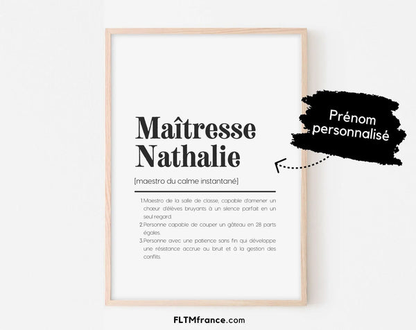 Affiche définition personnalisée maîtresse - Cadeau école