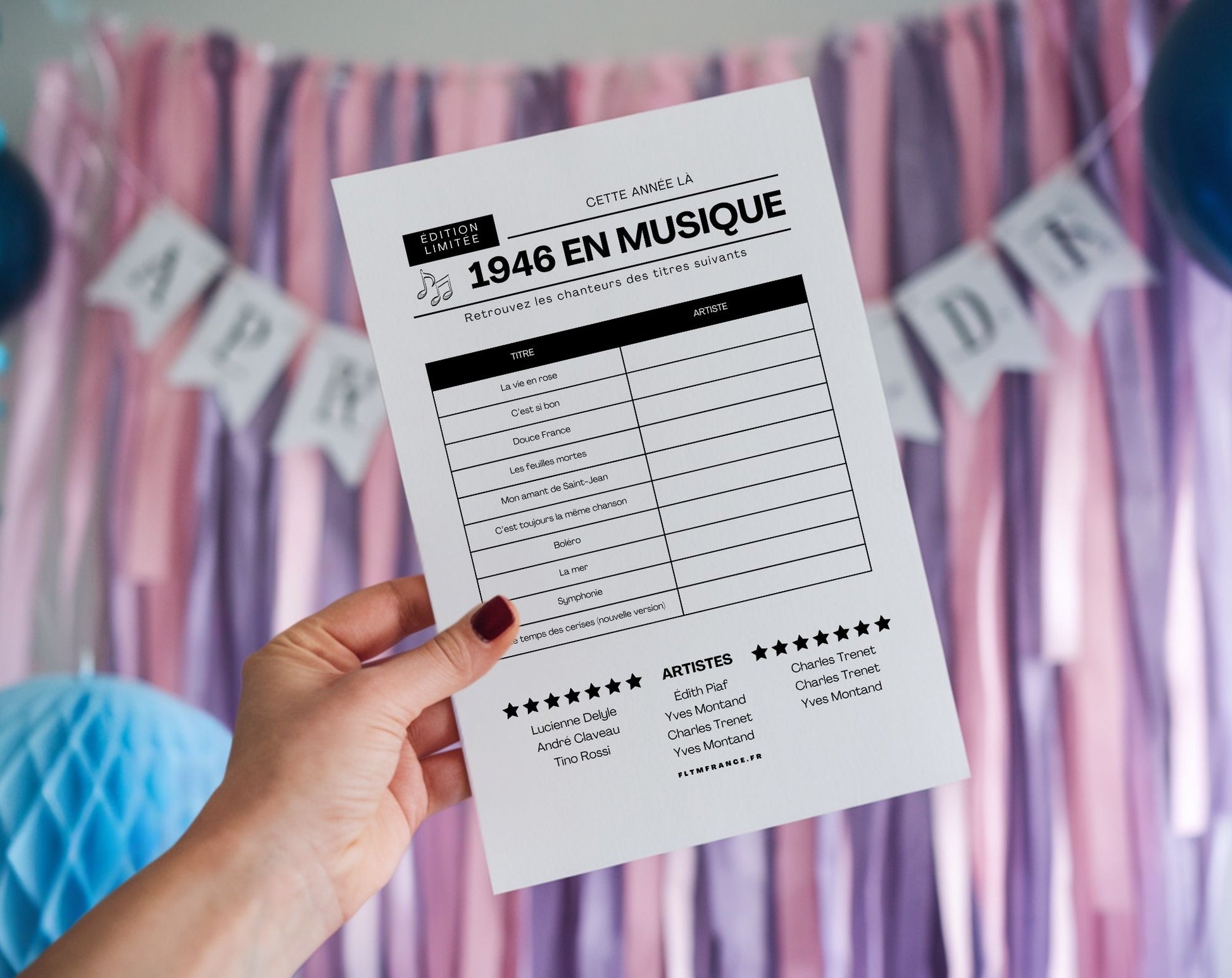 Jeu anniversaire année 1946 - 10 jeux à imprimer pour fêter les 80 ans FLTM