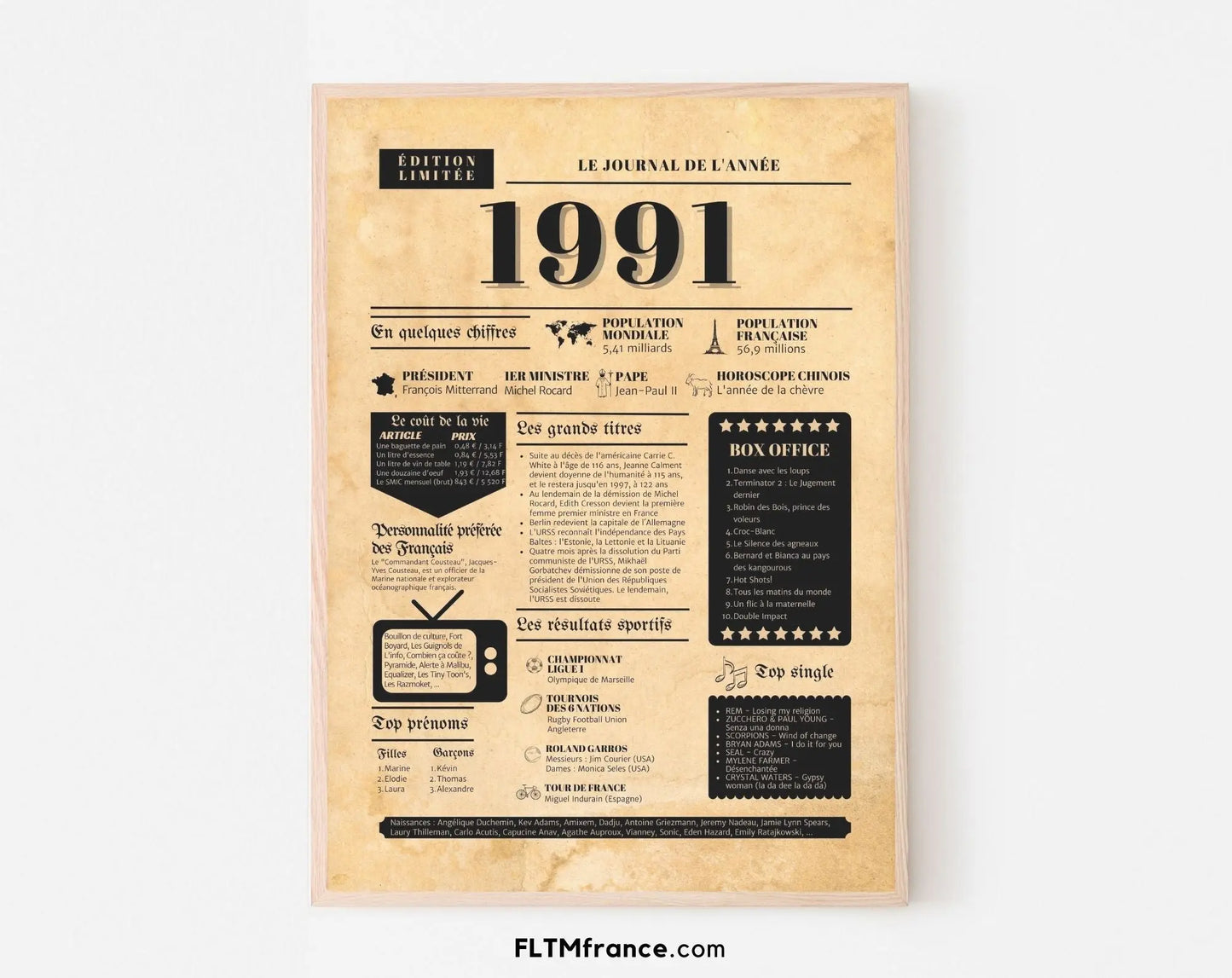 Journal de l'année 1991 - Affiche année de naissance FLTMfrance