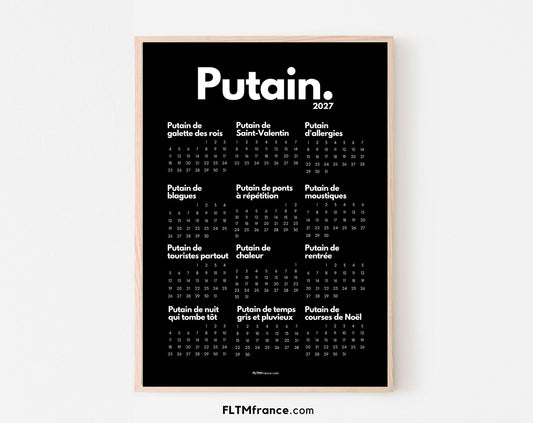 Calendrier Putain 2027 officiel - Calendrier humour à imprimer