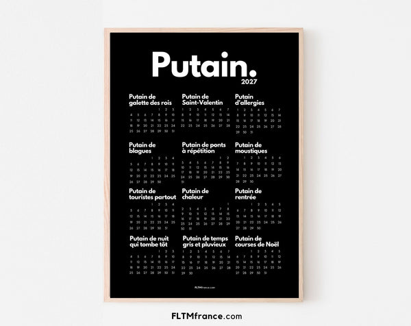 Calendrier Putain 2027 officiel - Calendrier humour à imprimer