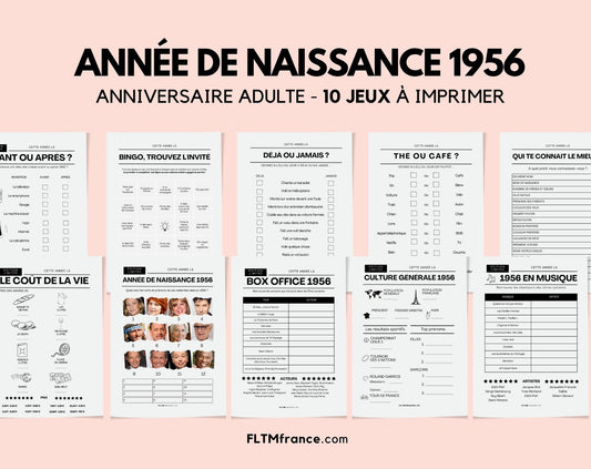 Jeu anniversaire année 1956 - 10 jeux à imprimer pour fêter les 70 ans FLTM