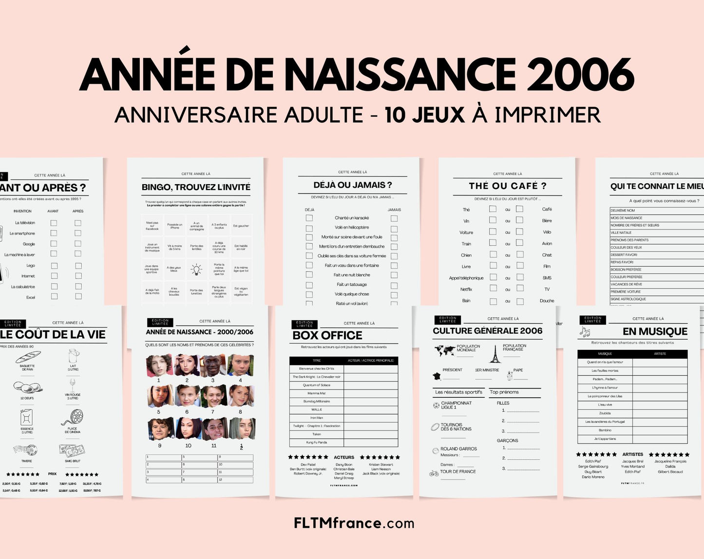 Jeu anniversaire année 2006 - 10 jeux à imprimer pour fêter les 20 ans FLTMfrance