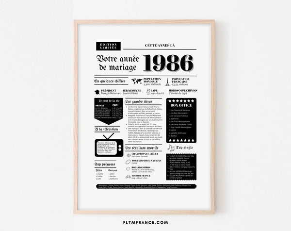 Affiche Année de mariage 1986 - Noces de crêpe - 39 ans de mariage