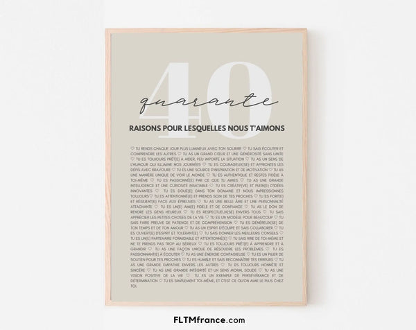 40 raisons pour lesquelles nous t'aimons beige - Cadeau anniversaire 40 ans