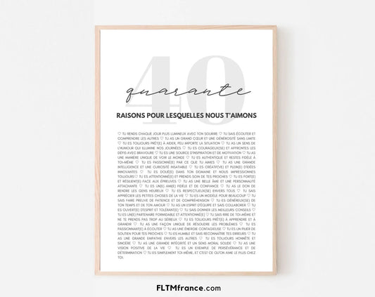 40 raisons pour lesquelles nous t'aimons blanc - Cadeau anniversaire 40 ans FLTMfrance