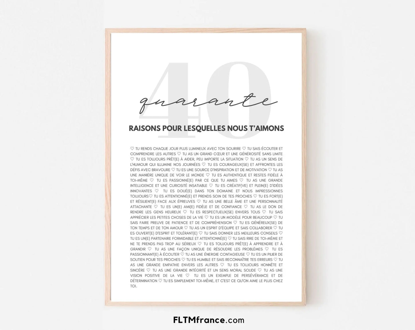 40 raisons pour lesquelles nous t'aimons blanc - Cadeau anniversaire 40 ans FLTMfrance