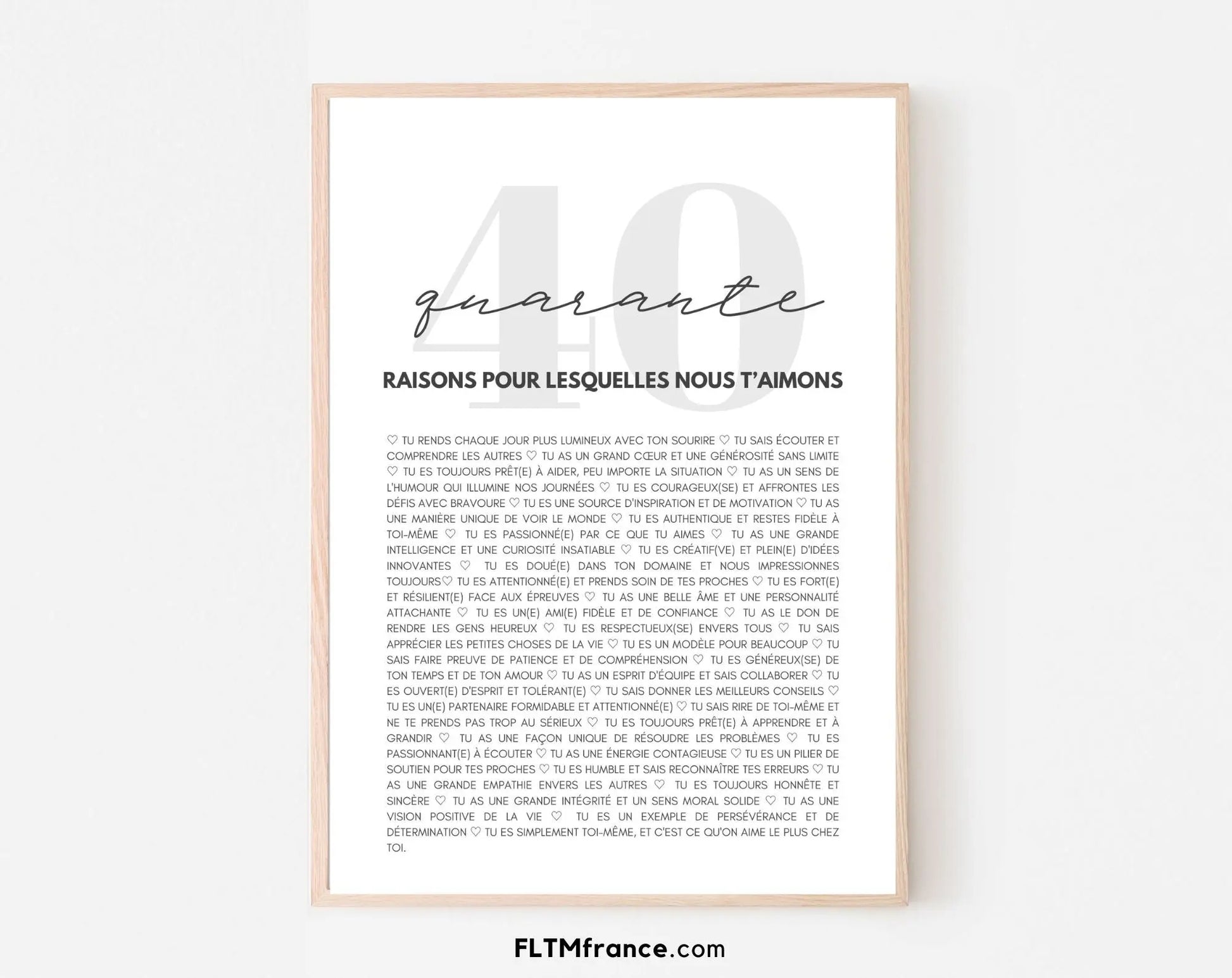 40 raisons pour lesquelles nous t'aimons blanc - Cadeau anniversaire 40 ans FLTMfrance