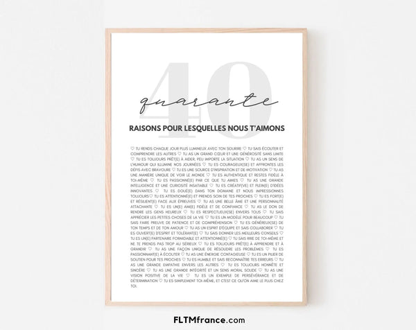 40 raisons pour lesquelles nous t'aimons blanc - Cadeau anniversaire 40 ans