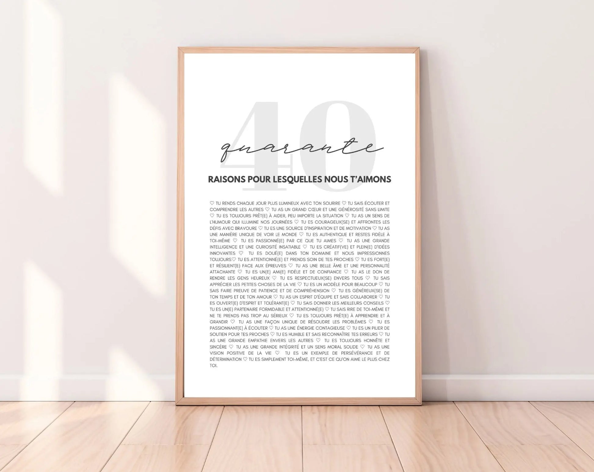 40 raisons pour lesquelles nous t'aimons blanc - Cadeau anniversaire 40 ans FLTMfrance