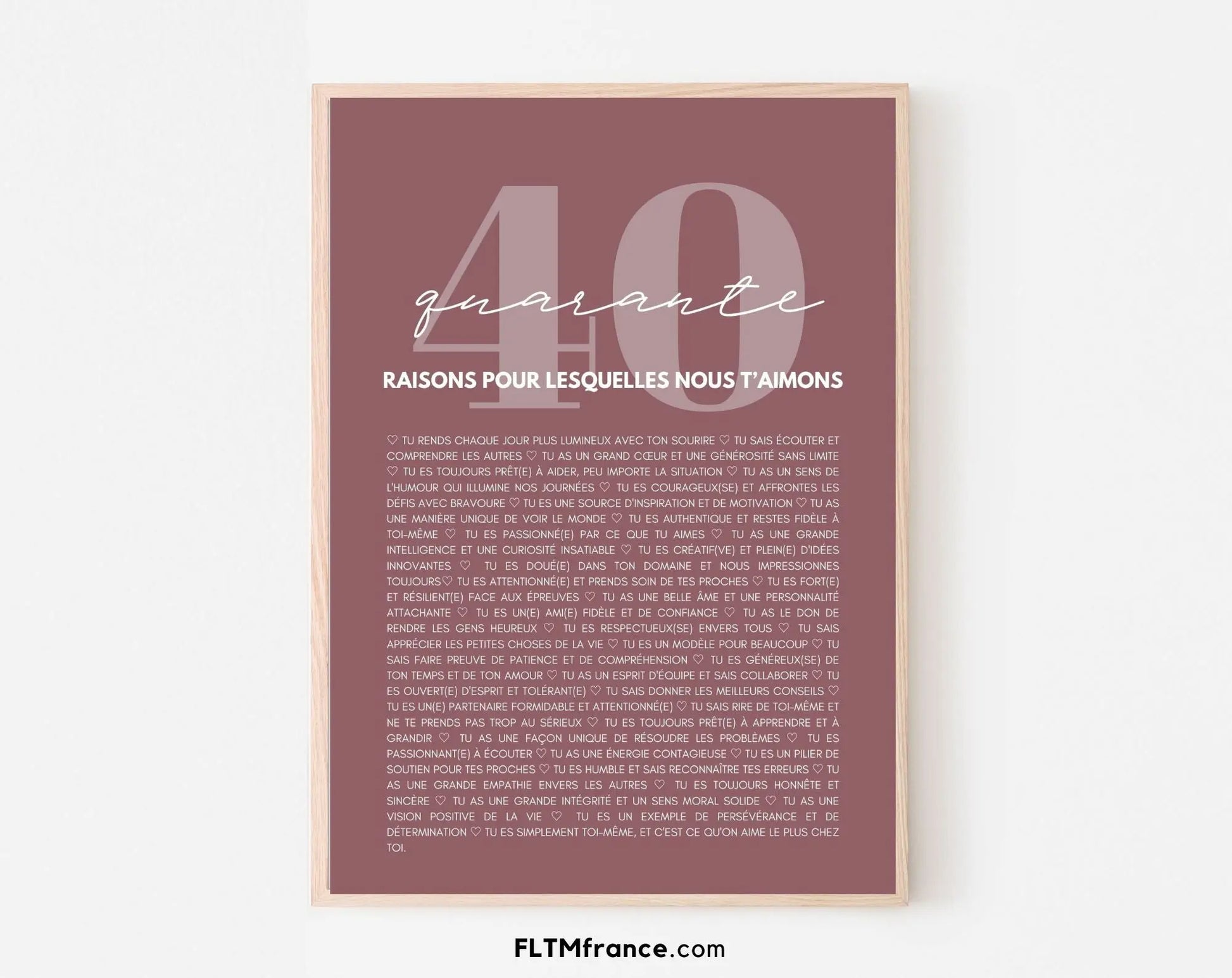40 raisons pour lesquelles nous t'aimons rose - Cadeau anniversaire 40 ans FLTMfrance