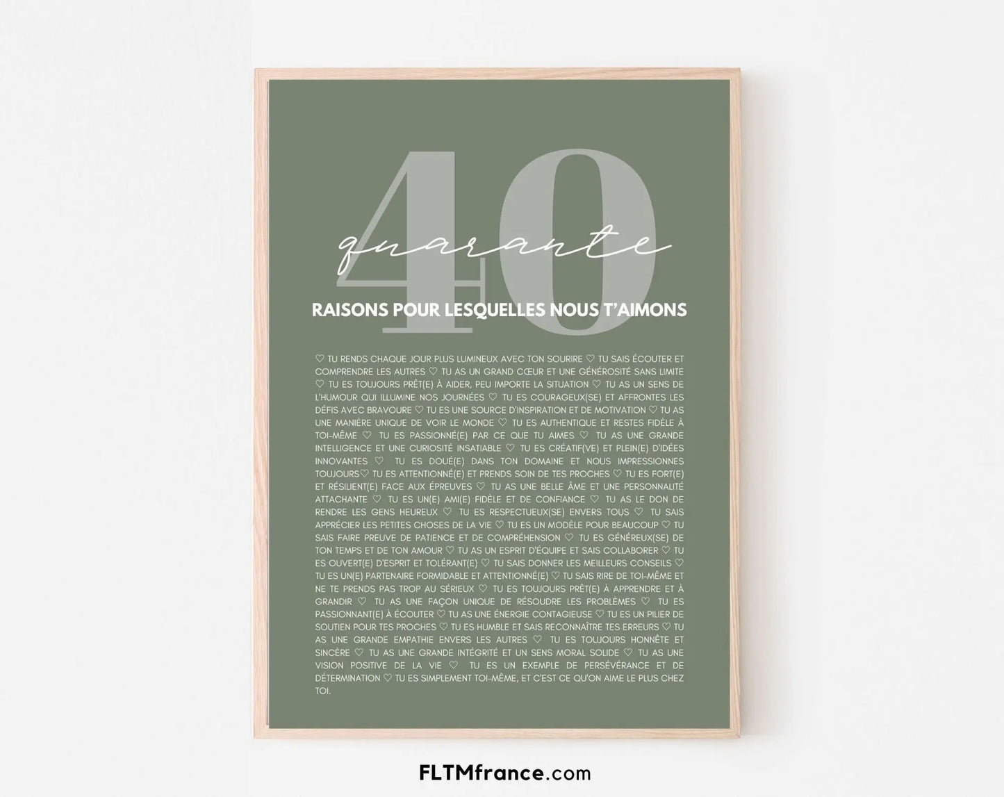 40 raisons pour lesquelles nous t'aimons vert - Cadeau anniversaire 40 ans FLTMfrance