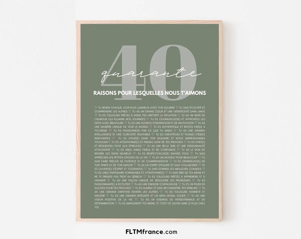 40 raisons pour lesquelles nous t'aimons vert - Cadeau 40 ans