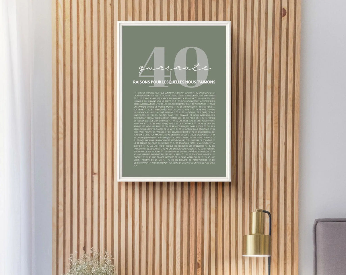 40 raisons pour lesquelles nous t'aimons vert - Cadeau 40 ans - – FLTM