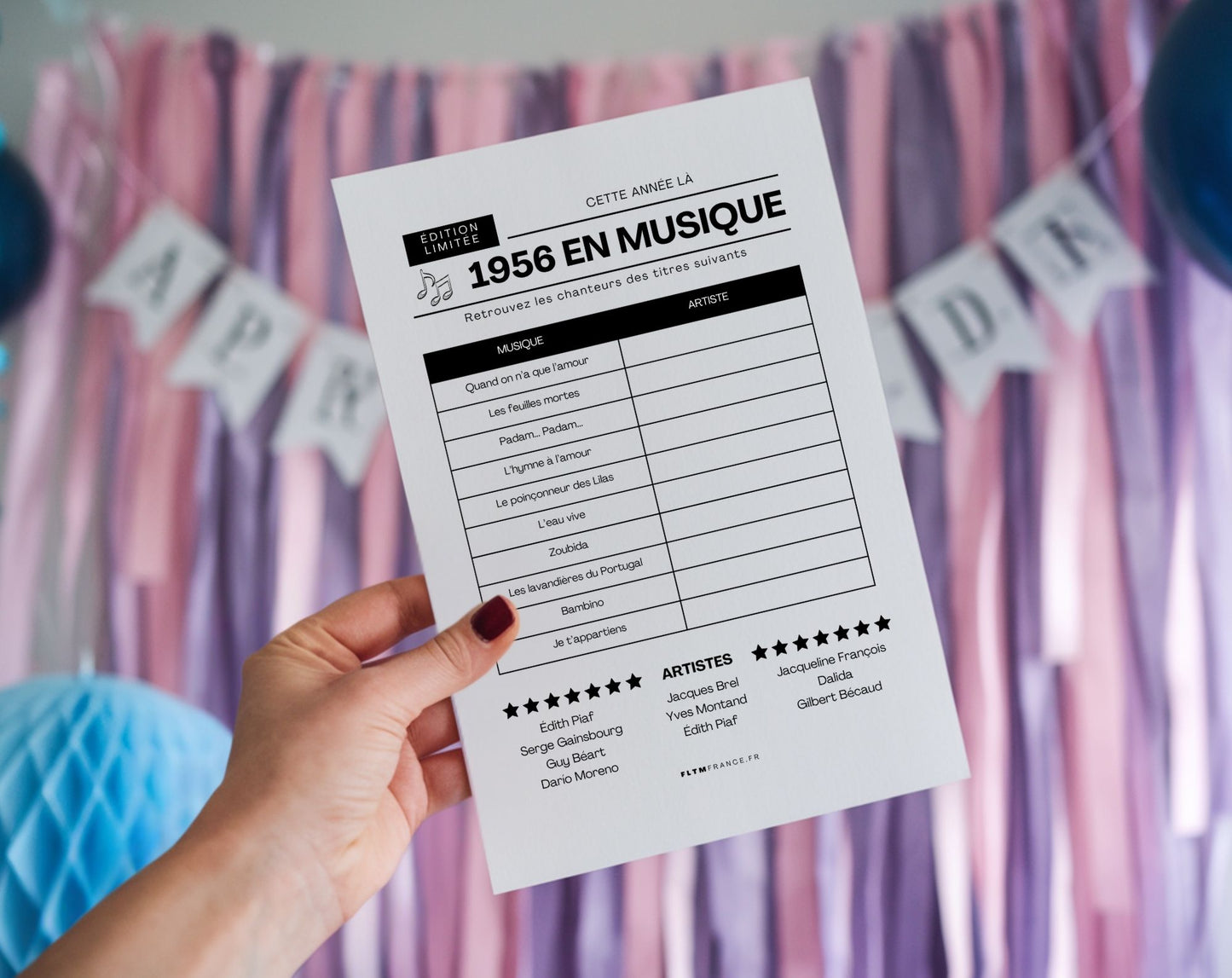 Jeu anniversaire année 1956 - 10 jeux à imprimer pour fêter les 70 ans FLTM