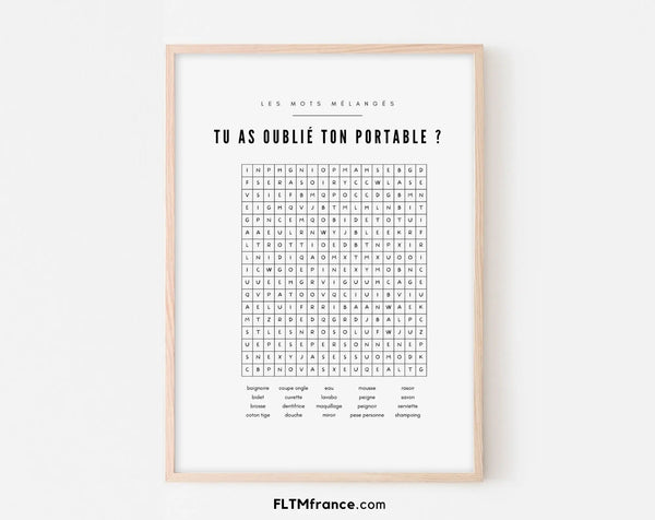 Affiche Tu as oublié ton portable ? Les mots mélangés - Poster humour WC