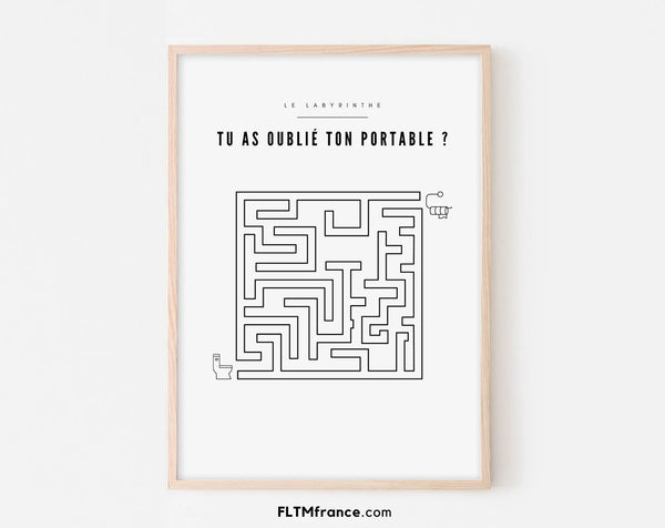 Affiche Tu as oublié ton portable - Le labyrinthe - Poster humour WC